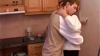 Stepmom and stepson have a sex on the kitchenette
